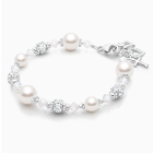 Crowned in Heaven, First Holy Communion Beaded Bracelet for Girls - Sterling Silver