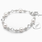 Diamond Cross, First Holy Communion Beaded Bracelet for Girls (INCLUDES Engraved Charm) - Sterling Silver