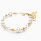 Crystal Cross, First Holy Communion Beaded Bracelet for Girls - 14K Gold