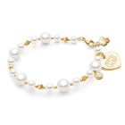 Divine Pearls, Teen&#039;s Beaded Bracelet for Girls (INCLUDES Engraved Charm) - 14K Gold