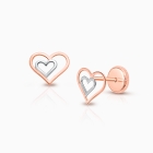 Double My Love, 2-Tone Heart Baby/Children&#039;s Earrings, Screw Back - 14K Rose Gold