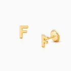 ‘F’ Initial Studs Personalized Baby/Children’s Earrings, Screw Back - 14K Gold