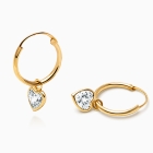 Fearless Heart Hoop Dangle, Clear CZ Mother&#039;s Earrings - 14K Gold