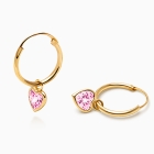 Fearless Heart, Pink CZ Baby/Children&#039;s Hoop Dangle Earrings - 14K Gold