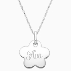 Flower, Engraved Children&#039;s Necklace for Girls (FREE Personalization) - Sterling Silver