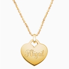 14K Gold Heart, Engravable Necklace for Children (Includes Chain &amp; FREE 1-Side Engraving) -14K Gold