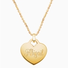 14K Gold Heart, Engravable Necklace for Teens (Includes Chain &amp; FREE 1-Side Engraving) -14K Gold