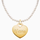 Pearl Necklace with 14K Gold Heart for Mothers (FREE 1-Side Engraving) - 14K Gold
