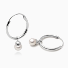 Perfect Pearl Hoop Dangle, Mother&#039;s Earrings - 14K White Gold