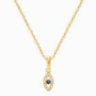Evil Eye with Genuine Diamonds and Blue Sapphire, Teen&#039;s Necklace for Girls - 14K Gold