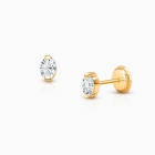 Oval Cut Studs, Clear CZ First Holy Communion Children&#039;s Earrings, Screw Back - 14K Gold