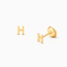 ‘H’ Initial Studs, Personalized Letter, Baby/Children’s Earrings, Screw Back - 14K Gold