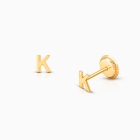 ‘K’ Initial Studs, Personalized Letter, Baby/Children’s Earrings, Screw Back - 14K Gold