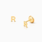 ‘R’ Initial Studs, Personalized Letter, Baby/Children’s Earrings, Screw Back - 14K Gold