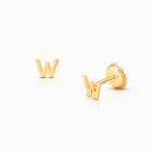 ‘W’ Initial Studs, Personalized Letter, Baby/Children’s Earrings, Screw Back - 14K Gold