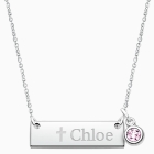 Large Bar, Communion Children&#039;s Necklace for Girls (Optional Birthstone Charm &amp; FREE Engraving) - Sterling Silver