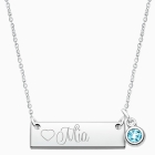 Large Bar, Engraved Children&#039;s Necklace for Girls (Optional Birthstone Charm &amp; FREE Personalization) - Sterling Silver