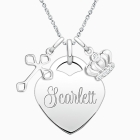 Large Heart, Christening/Baptism Children&#039;s Necklace for Girls (50+ Optional Charms &amp; FREE Engraving) - Sterling Silver