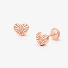 Diamond Cut Heart, Christening/Baptism Baby/Children&#039;s Earrings, Screw Back - 14K Rose Gold