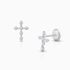 Light of Heaven, Christening/Baptism Baby/Children&#039;s Cross Earrings, Screw Back, Clear CZ - 14K White Gold