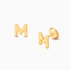 ‘M’ Initial Studs Personalized Baby/Children’s Earrings, Screw Back - 14K Gold