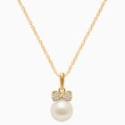 Miss Mouse Bow with Pearl Teen&#039;s Necklace (Includes Chain) - 14K Gold
