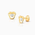 Girl Mouse with Bow, Baby/Children&#039;s Earrings, Screw Back, Clear CZ - 14K Gold