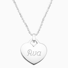 14K White Gold Heart, Engravable Necklace for Teens (Includes Chain &amp; FREE 1-Side Engraving) -14K White Gold