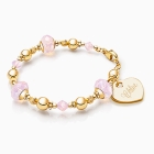 Gia™ Sweet Rose, Pink Opal Baby/Children&#039;s Beaded Bracelet for Girls (INCLUDES Engraved Charm) - 14K Gold
