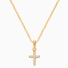 Miraculous Cross, Modern Pavé CZ Children&#039;s Necklace (Includes Chain) - 14K Gold
