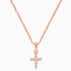 Shining Cross, Clear CZ Children&#039;s Necklace (Includes Chain) - 14K Rose Gold