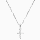 Shining Cross, Clear CZ Children&#039;s Necklace (Includes Chain) - 14K White Gold