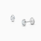 Oval Cut Studs, Clear CZ First Holy Communion Children&#039;s Earrings, Screw Back - 14K White Gold