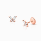 Baby Butterfly, Clear CZ Baby/Children&#039;s Earrings, Screw Back - 14K Rose Gold