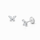 Baby Butterfly, Clear CZ Baby/Children&#039;s Earrings, Screw Back - 14K White Gold