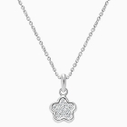 Pavé Flower, Clear CZ Children&#039;s Necklace (Includes Chain) - 14K White Gold