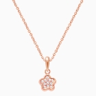 Pavé Flower, Clear CZ Teen&#039;s Necklace (Includes Chain) - 14K Rose Gold