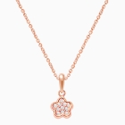 Pavé Flower, Clear CZ Teen&#039;s Necklace (Includes Chain) - 14K Rose Gold