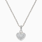 Pavé Heart, Clear CZ Children&#039;s Necklace (Includes Chain) - 14K White Gold
