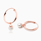 Perfect Pearl Hoop Dangle, First Holy Communion Children&#039;s Earrings - 14K Rose Gold