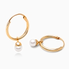 Perfect Pearl Hoop Dangle, First Holy Communion Children&#039;s Earrings - 14K Gold