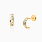 Princess Cut Half Hoop, Channel Set Clear CZ Baby/Children&#039;s Earrings, Screw Back - 14K Gold