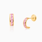 Princess Cut Half Hoop, Channel Set Pink CZ Baby/Children&#039;s Earrings, Screw Back - 14K Gold