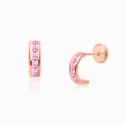 Princess Cut Half Hoop, Channel Set Pink CZ Teen&#039;s Earrings, Screw Back - 14K Rose Gold