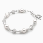Princess Cross, First Holy Communion Beaded Bracelet for Girls - Sterling Silver