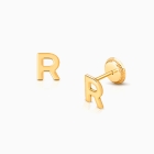 ‘R’ Initial Studs Personalized Baby/Children’s Earrings, Screw Back - 14K Gold