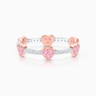 Rosabella Darling Hearts, Pink CZ Children&#039;s Two-Tone Ring for Girls - Sterling Silver