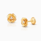 Rose Radiance, Clear CZ Stud, Christening/Baptism Baby/Children&#039;s Earrings, Screw Back - 14K Gold