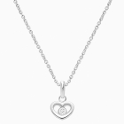 Sacred Heart with Genuine Diamond Children&#039;s Necklace - 14K White Gold