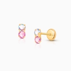 Shimmer Drop, Pink/Opalescent CZ Teen’s Earrings, Screw Back - 14K Gold